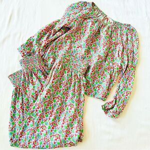 Tory Burch Womens Top Jogger Pants Set Floral Silk Casual Vacation 0 - 2